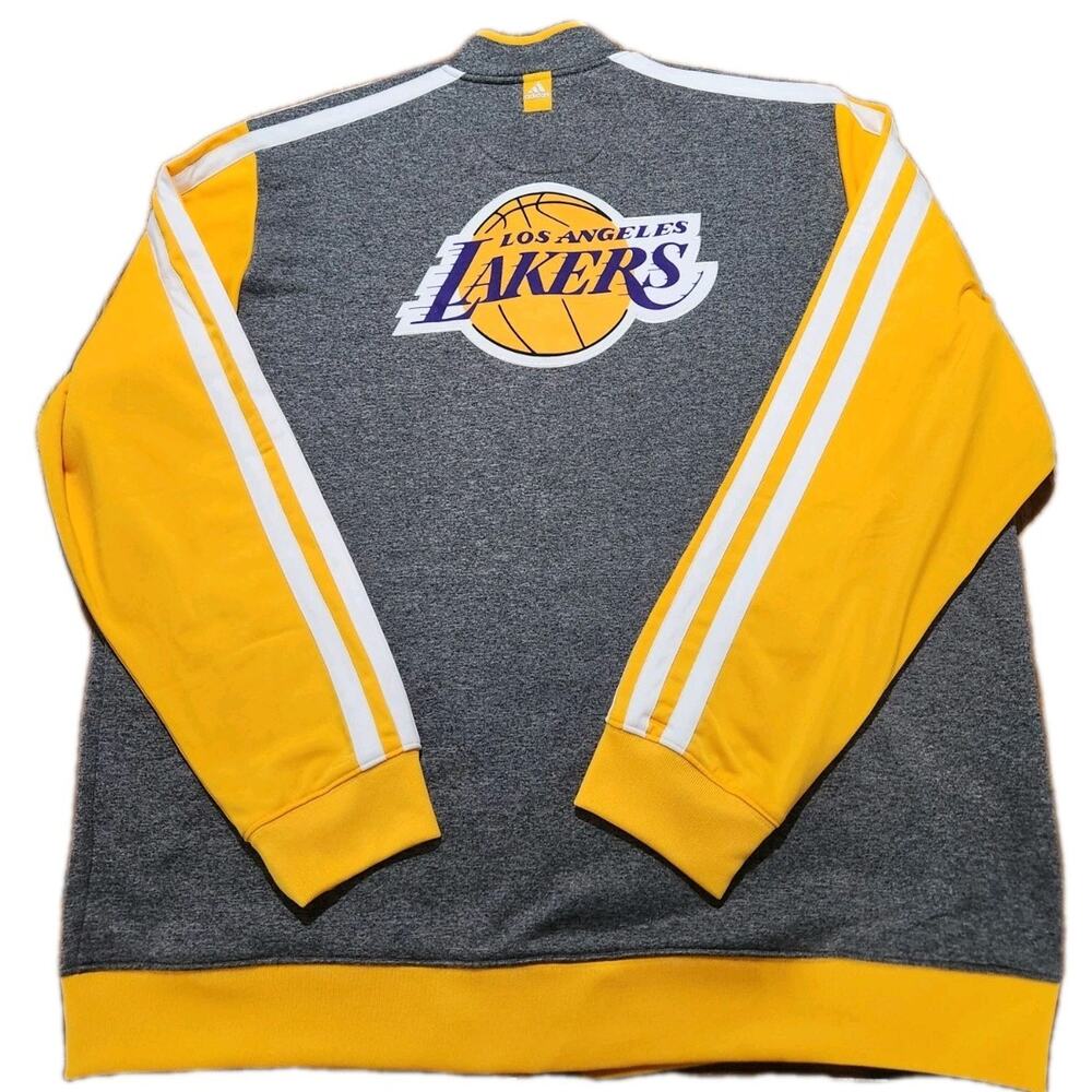 Los Angeles LAKERS Warm Up Jacket by ADIDAS Gray / Yellow Zip Front NBA Size 2XL - Picture 2 of 9